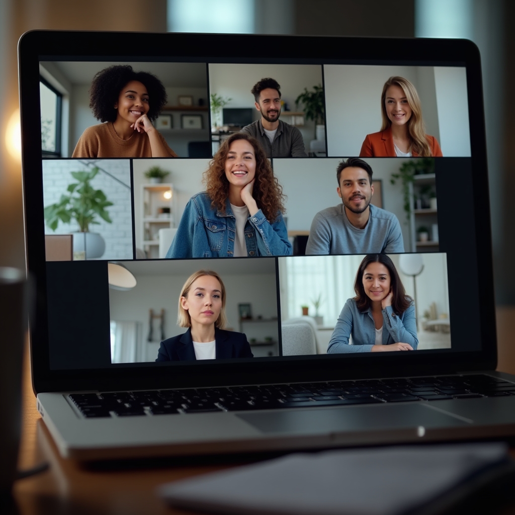 Mehrere Personen nehmen gemeinsam an einem Video-Webinar zu Minimalismus teil